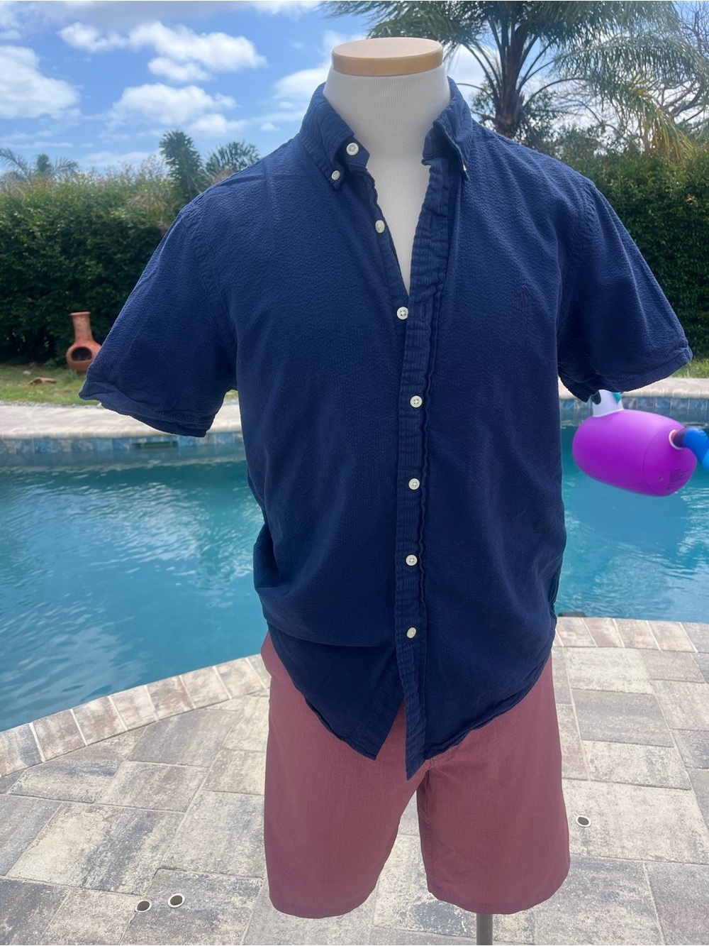 Men’s Ralph Lauren classic fit, navy short sleeve button-down medium 100% cotton